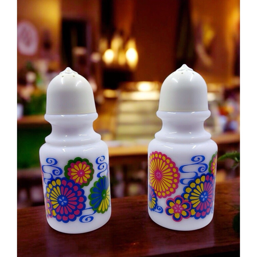 Vintage/ Retro Groovy Avon Foaming Bath Oil Empty Bottles/ Salt & Pepper Shakers